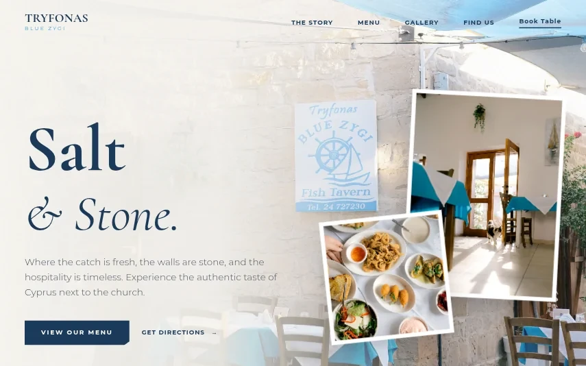 Tryfonas Blue Zygi seafood restaurant website